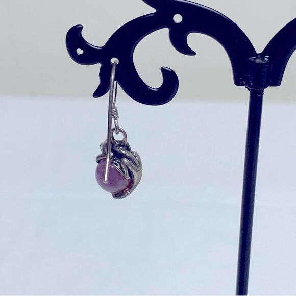 Sterling Silver & Amethyst Gecko Drop Dangle Earrings 1.25” Vintage Gorgeous - Picture 3 of 6